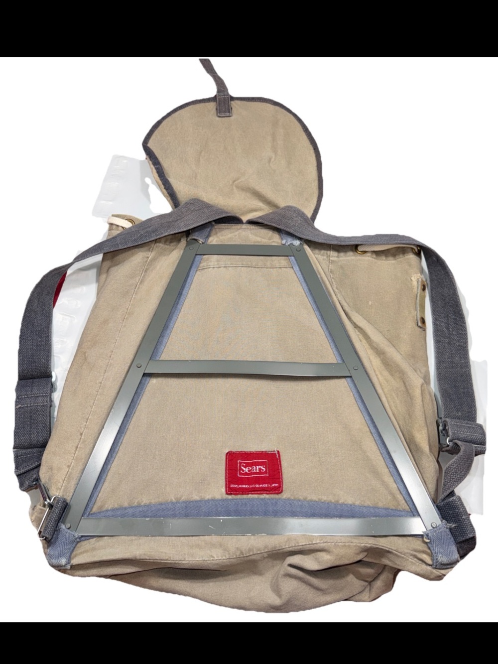 Vintage Sears TAN CANVAS External Frame CARGO Backpack RUCKSACK Aluminum Frame